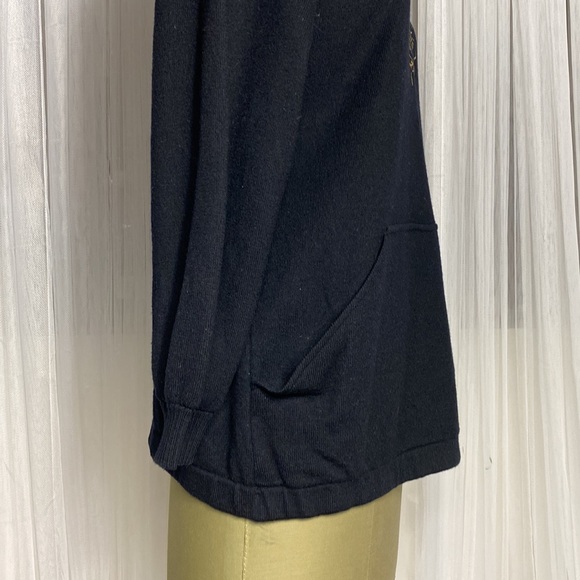 St.John by Marie Gray black mock neck, wool sweater! Gold embroidery, Size L - Picture 6 of 17